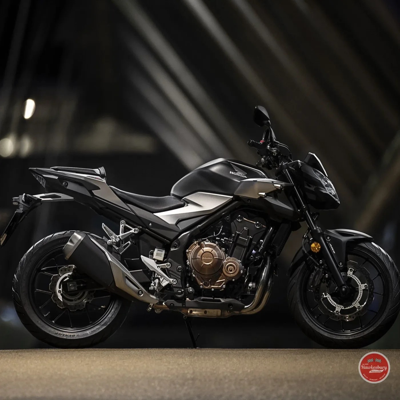 Honda CB500 Hornet naked streetfighter with sculpted fuel tank, front three-quarter view