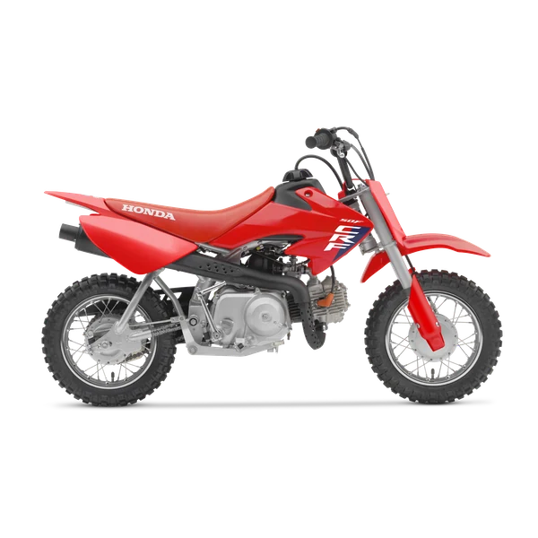 Red Honda CRF50F, studio side view