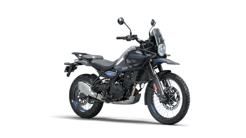 Royal Enfield Himalayan 450 in Slate Poppy Blue, front three-quarter view