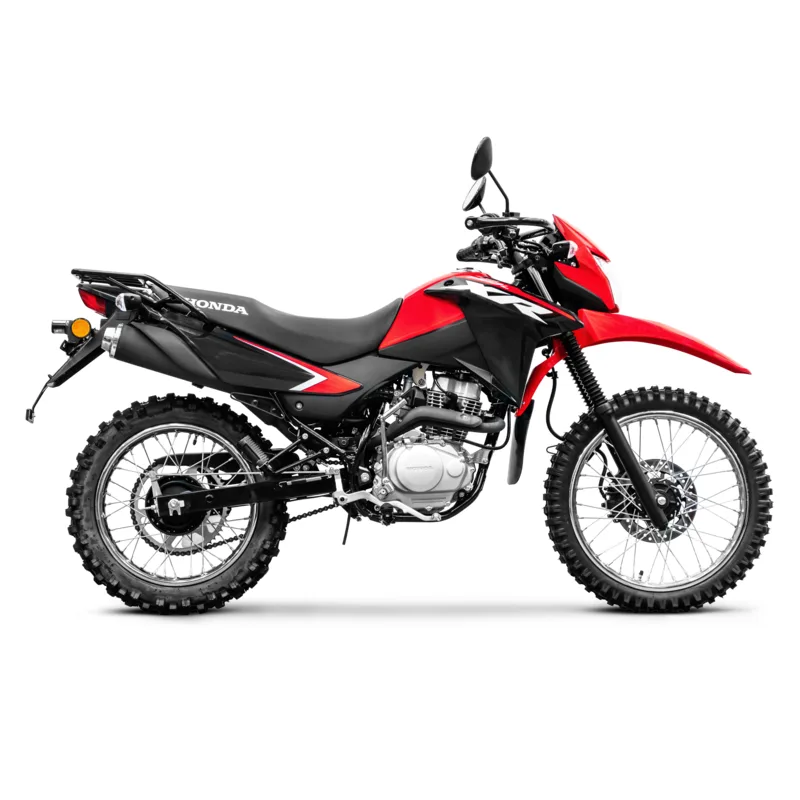 Red Honda XR150L, studio side view on a white background
